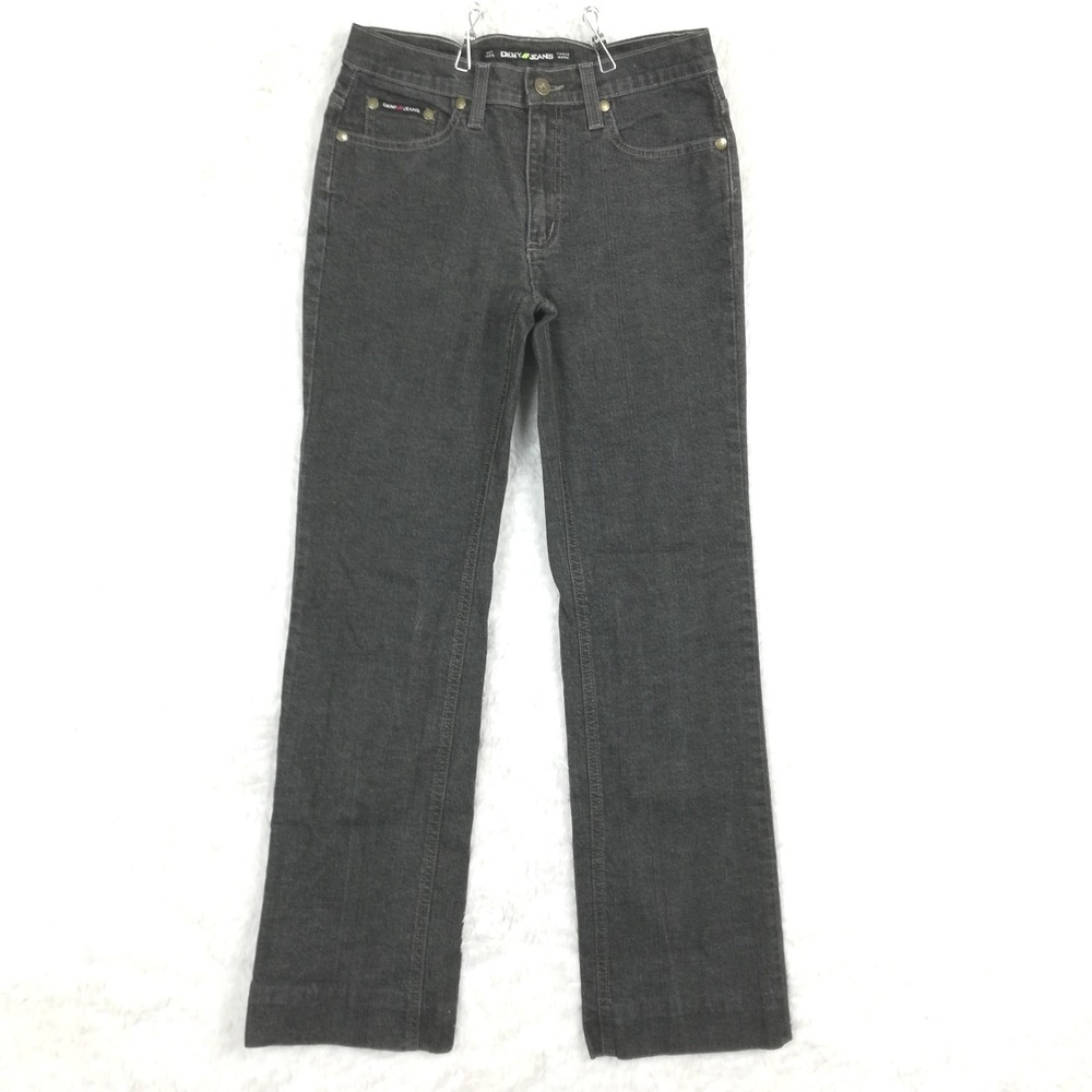 DKNY Womens Jeans Boot Cut Denim Black Rinse Low Rise Heavy 4
